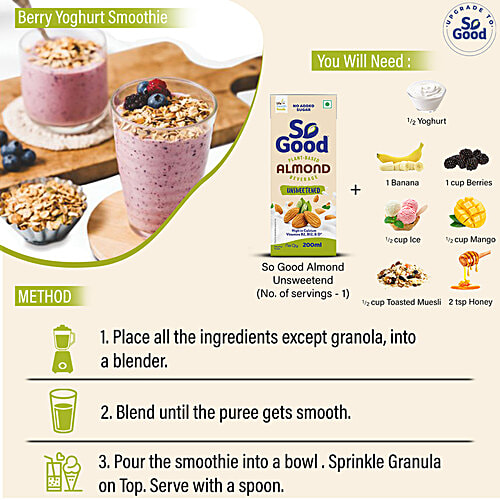 So Good Almond Milk - Natural, Unsweetened, 200 ml  