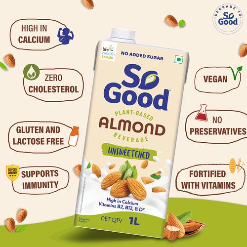 So Good Almond Milk - Natural Unsweetened, Plant Based Beverage, Source Of Calcium, 1 L Tetra Pack 