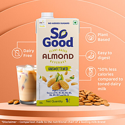 So Good Plant-Based Almond Beverage - Unsweetened, No Added Sugar, 1 L  
