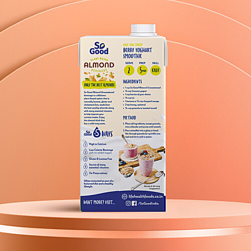 So Good Plant-Based Almond Beverage - Unsweetened, No Added Sugar, 1 L  