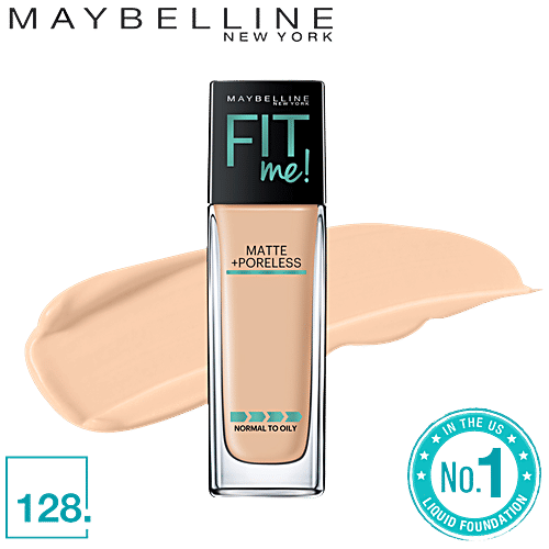 Maybelline New York Fit Me Matte+Poreless Liquid Foundation, 30 ml 128 Warm Nude Super Blendable, Natural Matte Finish