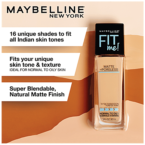 Maybelline New York Fit Me Matte+Poreless Liquid Foundation, 30 ml 128 Warm Nude Super Blendable, Natural Matte Finish