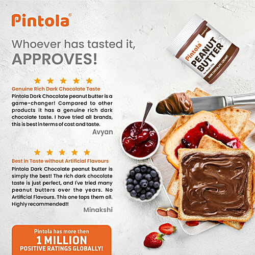 Pintola Dark Chocolate Peanut Butter - Creamy, With 18.6g Protein & 5.2g Fiber, 350 g Creamy, Rich in Protein & Fibre,