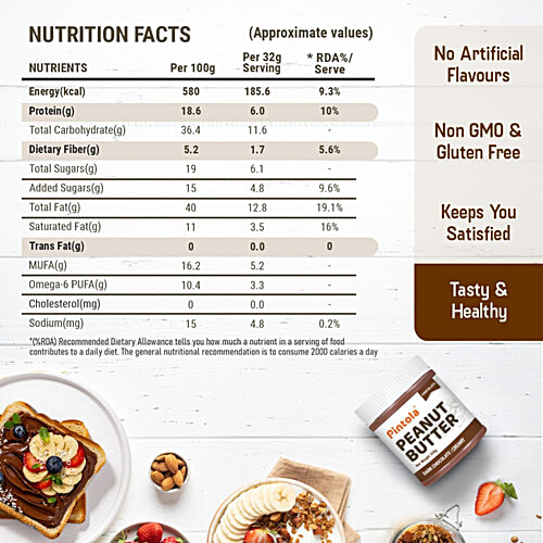 Pintola Dark Chocolate Peanut Butter - Creamy, With 18.6g Protein & 5.2g Fiber, 350 g Creamy, Rich in Protein & Fibre,