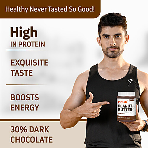 Pintola Dark Chocolate Peanut Butter - Creamy, With 18.6g Protein & 5.2g Fiber, 350 g Creamy, Rich in Protein & Fibre,