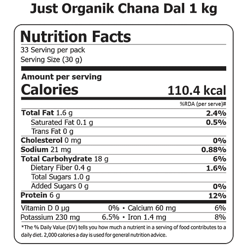 Just Organik Chana Dal, 1 kg  GMO Free, Chemical Free, Pesticide Free