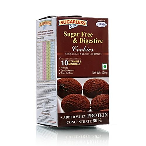 Sugarless Bliss Sugar Free & Digestive Cookies - Chocolate & Black Currant, 100 g Carton 