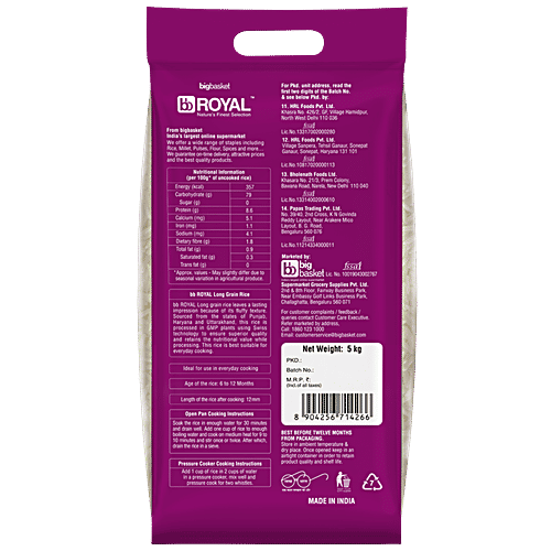 bb Royal Parmal Long Grain Rice, 5 kg  