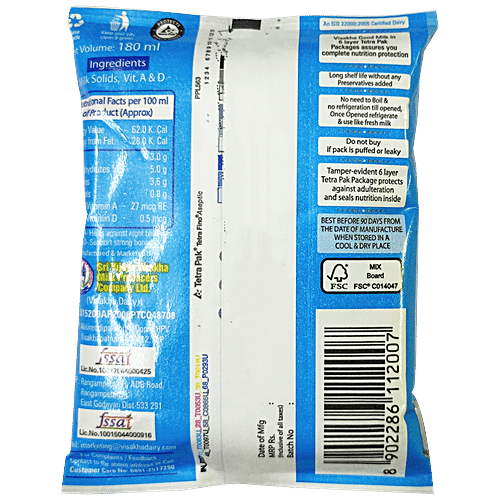 Visakha Dairy Good Milk UHT Processed Toned Milk, 180 ml Carton Fortified with Vitamin A & D
