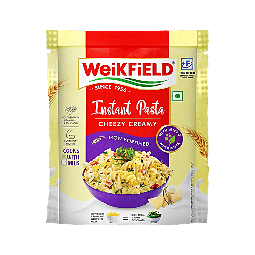 Weikfield Cheezy Creamy Instant Pasta, 64 g  Sporty Energy, Iron Fortified, Source of Protein, Fortified with Vitamin B12 & Folic Acid