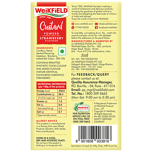 Weikfield Strawberry Flavour Custard Powder, 75 g Rich & Creamy, Gluten Free