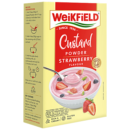 Weikfield Strawberry Flavour Custard Powder, 75 g Rich & Creamy, Gluten Free