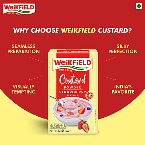 Weikfield Strawberry Flavour Custard Powder, 75 g Rich & Creamy, Gluten Free