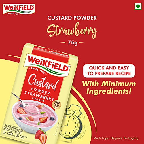 Weikfield Strawberry Flavour Custard Powder, 75 g Rich & Creamy, Gluten Free