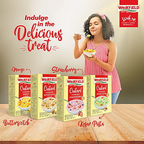 Weikfield Strawberry Flavour Custard Powder, 75 g Rich & Creamy, Gluten Free