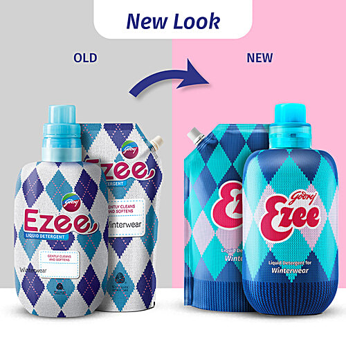 Godrej Ezee Liquid Detergent - For Winter Wear, 2 kg (1 Bottle + 1 Refill) Gently Cleans & Softens, For Winterwear Chiffon & Silks