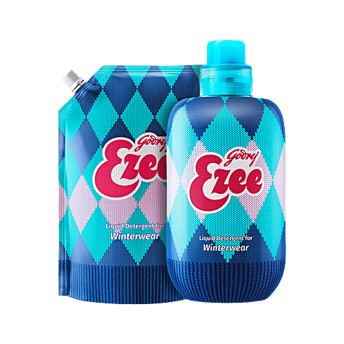 Godrej Ezee Liquid Detergent - For Winter Wear, 2 kg (1 Bottle + 1 Refill) Gently Cleans & Softens, For Winterwear Chiffon & Silks