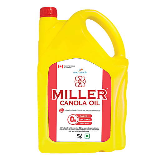 Miller Canola Oil - For All Types Of Cooking, 5 L  0% Trans Fat, 0% Cholesterol