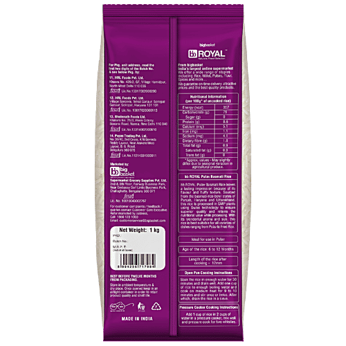 bb Royal Basmati Rice/Basmati Chawal - Pulav Premium, 1 kg Pouch 
