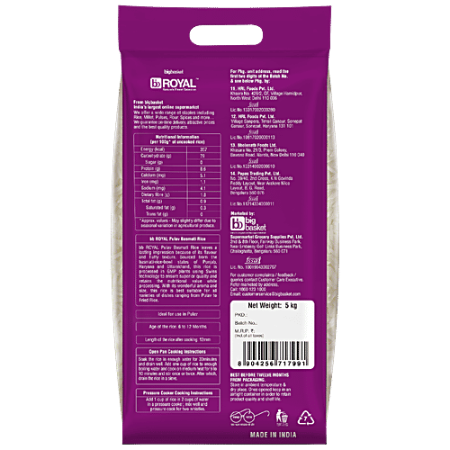 bb Royal Basmati Rice/Basmati Chawal - Pulav Premium, 5  kg Pouch 
