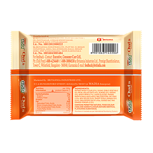 Britannia NutriChoice Oats Cookies - Orange Almond, 150 g  