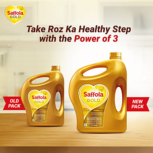 Saffola Gold Oil - Power of 3, Blend Of Rice Bran & Sunflower Oil, 15 L Jar Pro Healthy Lifestyle, Fortified with Vitamins A & D