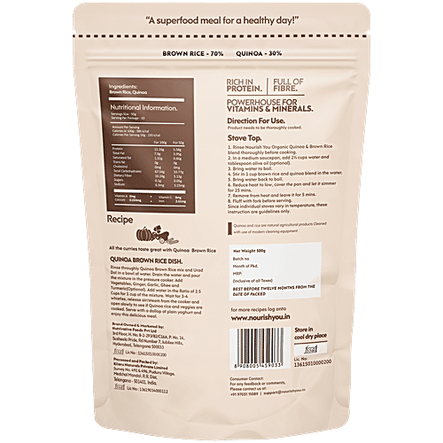 Nourish you Quinoa+ Brown Rice Mix - Gluten Free, 500 g Pouch Rich in protein