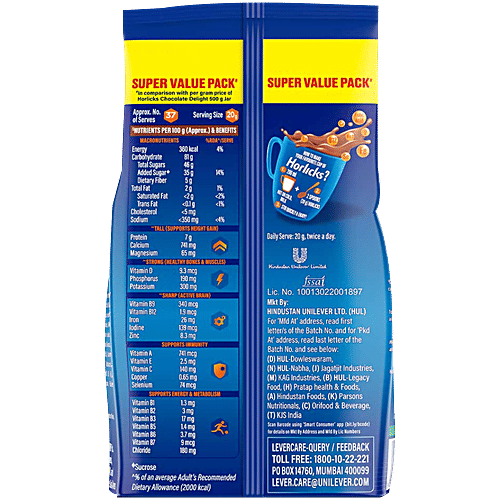 Horlicks Chocolate Delight Flavour Nutrition Drink, 750 g Refill Pack 