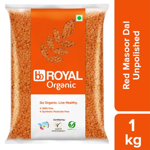 BB Royal Organic - Red Masoor Dal/Mysore Bele, Unpolished, 1 kg  GMO Free, Synthetic Pesticide Free