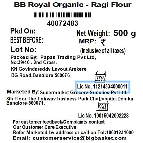 bb Royal Organic - Ragi Flour/Marua Atta, 500 g  