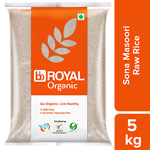 bb Royal Organic - Sona Masoori Raw Rice/Chawal/Chall, 5 kg  