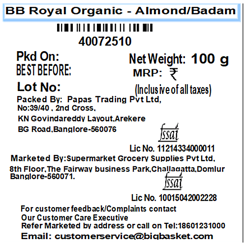 bb Royal Organic - Almond/Badam, 100 g  