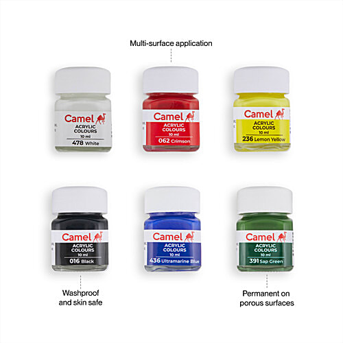 Camel Fabrica Acrylic Colours - Ultra, 6 Shades, 10 ml  