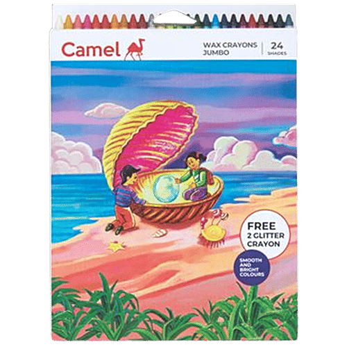 Buy Camlin Wax Crayons Jumbo 24 Shades 2 Glitter Free 1 Pc Online at