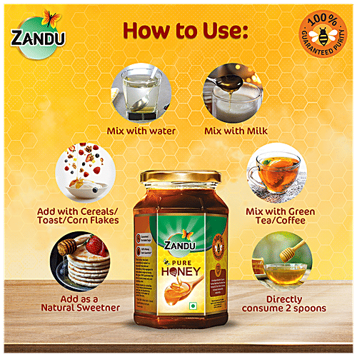 Zandu Pure Honey, No Added Sugar, 500 g  No Added Sugar, Rich in Antioxidants