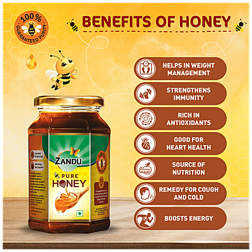Zandu Pure Honey, No Added Sugar, 500 g  No Added Sugar, Rich in Antioxidants