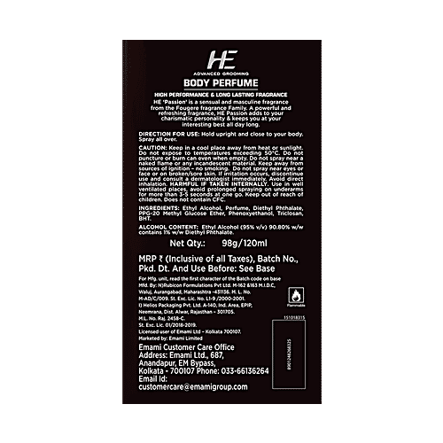 He Body Perfume - Passion, 122 ml  High Performance & Long Lasting