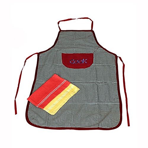 Buy Adithya Reviersable Cotton Pvc Kitchen Apron With Free Face Towel 1