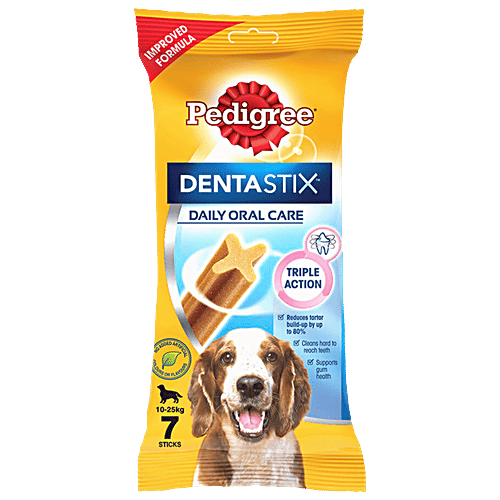 Pedigree Dentastix Dog Treat Daily Oral Care For Adult - Medium, 10-25 kg, Weekly Pack, 180 g (7 Sticks)