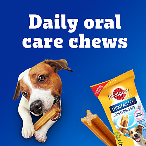 Pedigree Dentastix Dog Treat Daily Oral Care For Adult - Small, 5-10 kg, Monthly Pack, 440 g (28 Sticks) Triple Action, Supports Gum Health