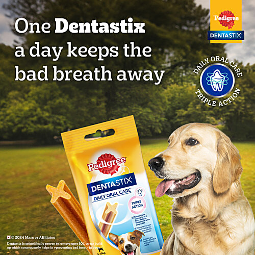 Pedigree Dentastix Dog Treat Oral Care For Adult Medium Breed - 10-25 kg, 720 g (28 Sticks) Monthly Pack, Triple Action, Supports Gum Health
