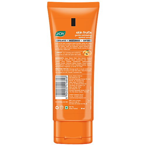 Joy Skin Fruits Gentle Exfoliating Apricot Scrub - Active Fruit Boosters, Long Lasting Moisture Look, 60 ml Long Lasting Moisture Look
