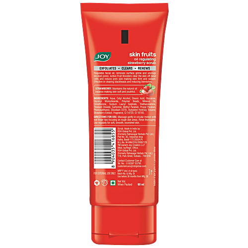 Joy Skin Fruits Oil Regulating Strawberry Scrub - Active Fruit Boosters, Long Lasting Moisture Look, 60 ml Long Lasting Moisture Look