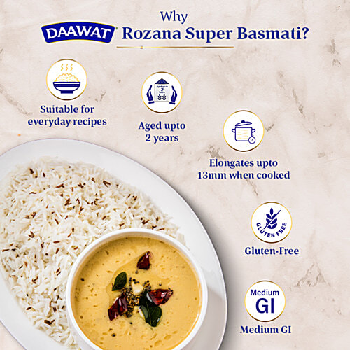 Daawat Basmati Rice/Basmati Tandul - Rozana Super 90, 1 kg Aged up to 2 Years