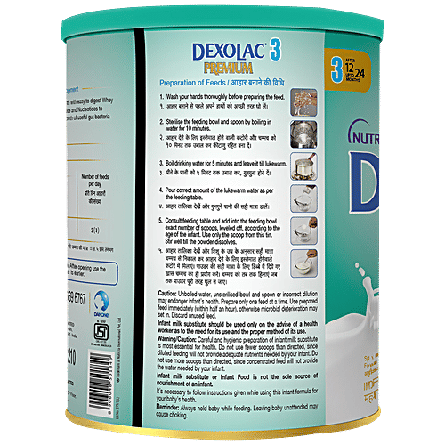Dexolac Premium Follow-up Formula Powder - Stage 3, After 12 Up to 24 Months, Contains Nutrients, 400 g  Contains Nutrients