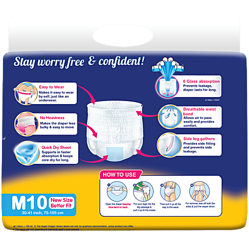 Lifree Super Extra Absorb Disposable Adult Diaper Pants - Unisex, M, 10 pcs  Prevents Leakage & Heaviness, Up to 12 Hours