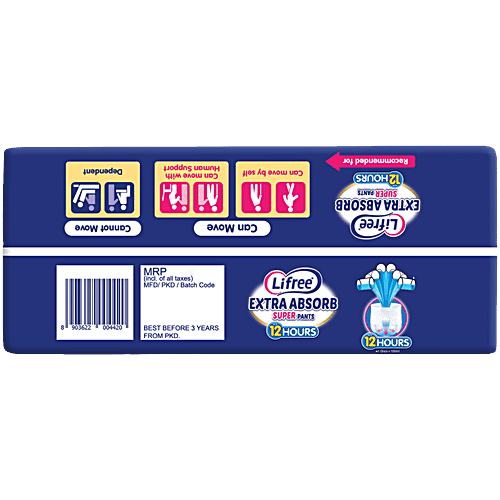 Lifree Super Extra Absorb Disposable Adult Diaper Pants - Unisex, M, 10 pcs  Prevents Leakage & Heaviness, Up to 12 Hours