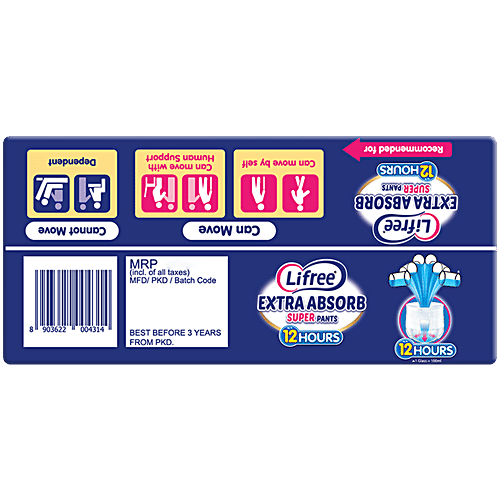 Lifree Super Extra Absorb Disposable Adult Diaper Pants - Unisex, L, 10 pcs  Prevents Leakage & Heaviness, Up to 12 Hours