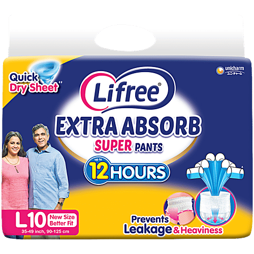 Lifree Super Extra Absorb Disposable Adult Diaper Pants - Unisex, L, 10 pcs  Prevents Leakage & Heaviness, Up to 12 Hours
