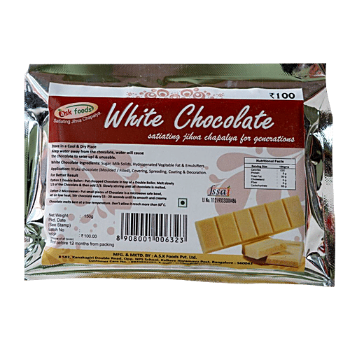 Ask Foods White Chocolate, 150 g Versatile Chocolate
Ideal for Baking